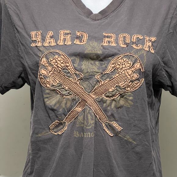 VTG Hard Rock Baltimore Distressed Double Guitar Single Stitch V-Neck Tee SM - Picture 4 of 10
